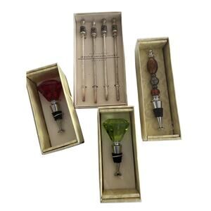Lot Mango Moon Pier One Jeweled Beaded Wine Bottle Stopper Topper Swizzle Sticks
